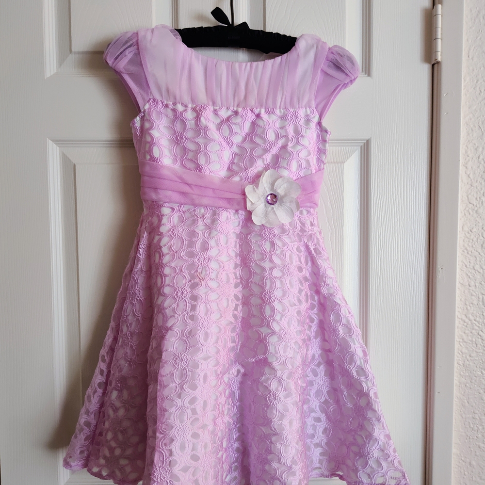 Jona Michelle Lilac Lace Dress with Floral Detail